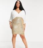 Jaded Rose Plus Wrap Blouse 2-in-1 Sequin Skirt Dress In White And Gold