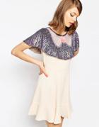 Asos Trompe L'oeil Cape With Corsage Flower - Blue