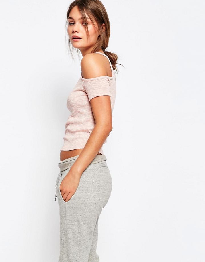 New Look Ribbed Cold Shoulder Top - Pink