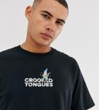 Crooked Tongues Oversized Logo T-shirt In Black With Gnome - Black