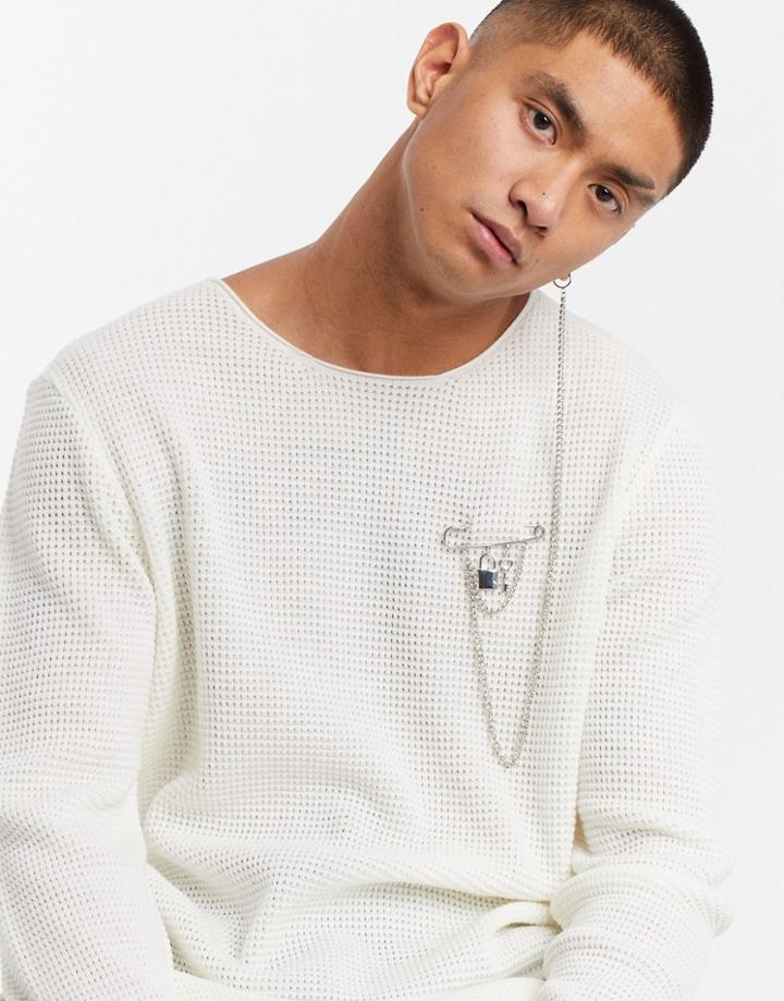 Asos Design Faux Earring-to-brooch Chain With Mundane Item Charms In Silver Tone