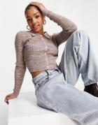 Glamorous Button Front Collar Detail Cardigan In Mauve Space Knit-neutral