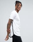 Asos Longline T-shirt With Bound Side Seam And Curved Hem - White