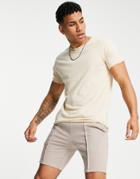 Brave Soul Raw Edge T-shirt In Sand-neutral