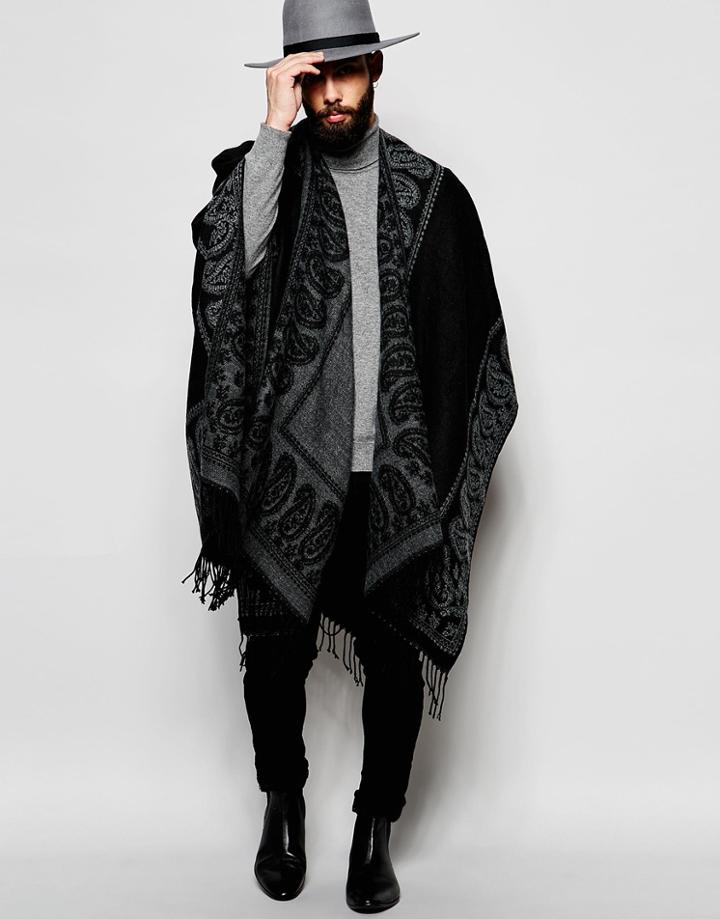 Asos Black Cape With Gray Paisley Border - Black