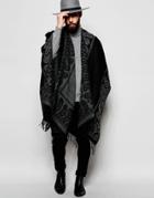 Asos Black Cape With Gray Paisley Border - Black