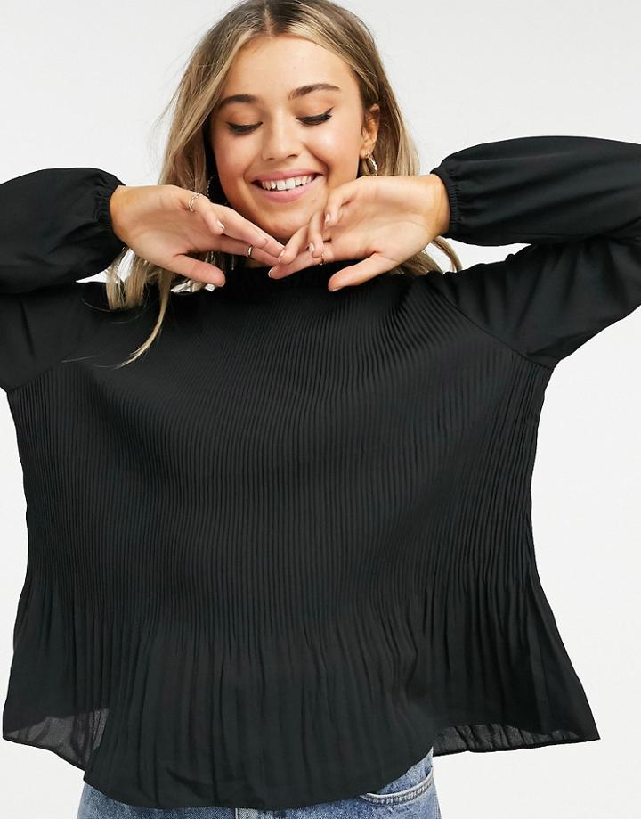 Pieces Long Sleeve Plisse Top In Black