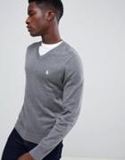 Abercrombie & Fitch Core Icon Logo V-neck Knit Sweater In Gray Marl - Gray