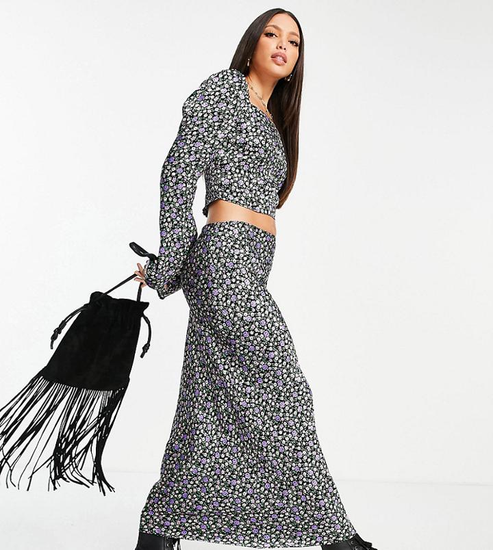Topshop Tall Ditsy Floral Satin Maxi Skirt In Multi