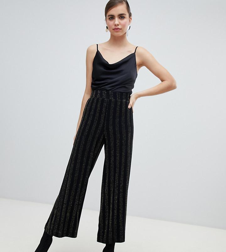 Monki Glitter Stripe Wide Leg Pants In Black-gold