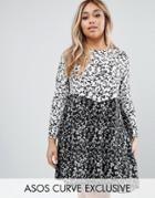 Asos Curve Skater Dress With Crew Neck In Mix And Match Print - Multi