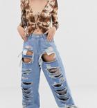 One Above Another High Waist Ultra Baggy Mom Jeans In Vintage Wash Denim-blue