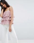 Asos Cami Top With Pretty Tiered Ruffles - Pink