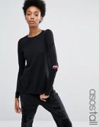 Asos Tall Sweater With Halloween Fangs Elbow Patch - Black