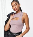 Asos Design Tall Cut Out Tank Top In Mink-neutral