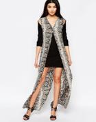 Liquorish Shift Dress With Printed Maxi Overlay In Snake Print - Black