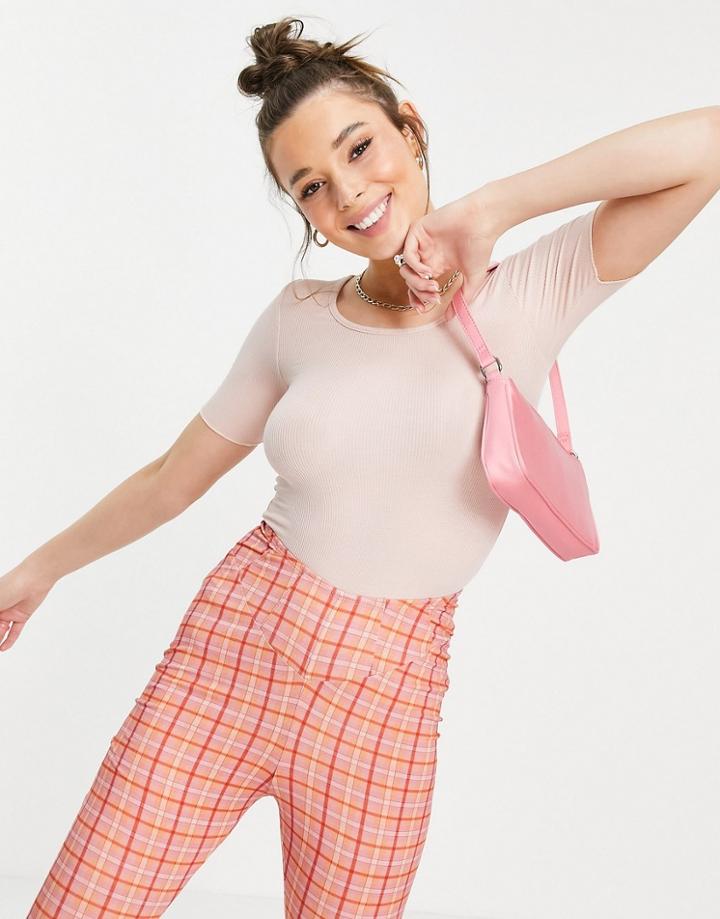 Brave Soul Lovely Ribbed T-shirt-pink