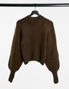 Asos Design Boxy Sweater With Volume Sleeve And Rib Cuffs In Brown