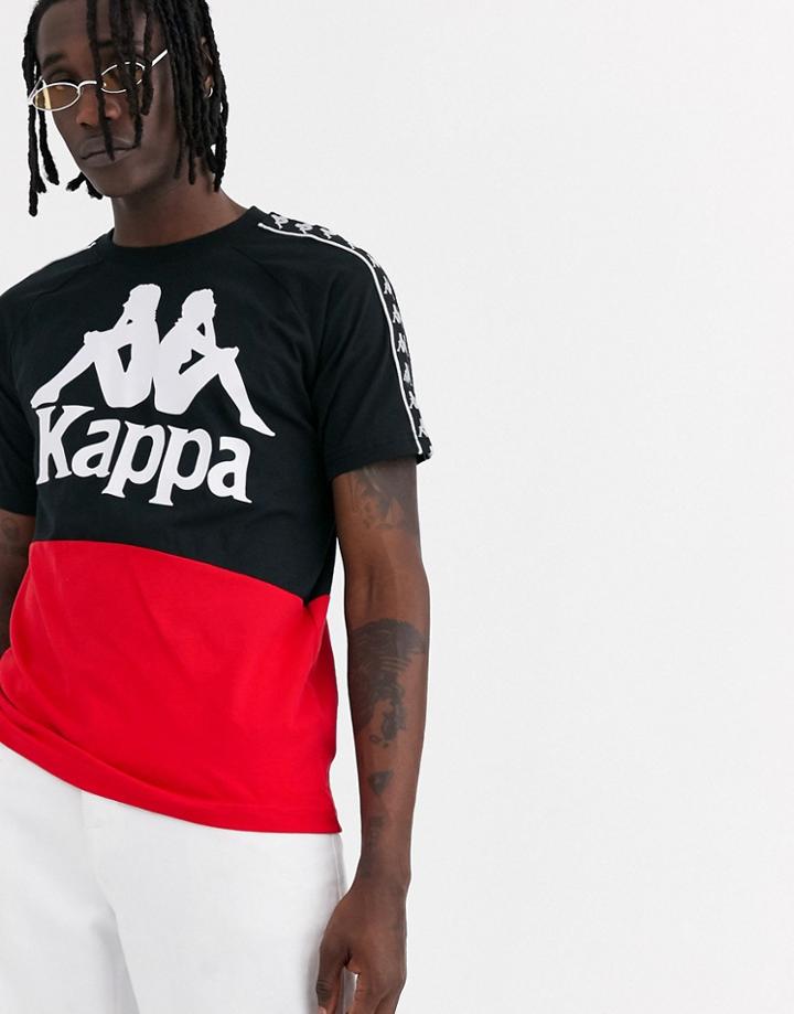 Kappa 222 Banda Baldwin Color Block T-shirt With Large Logo In Black/red