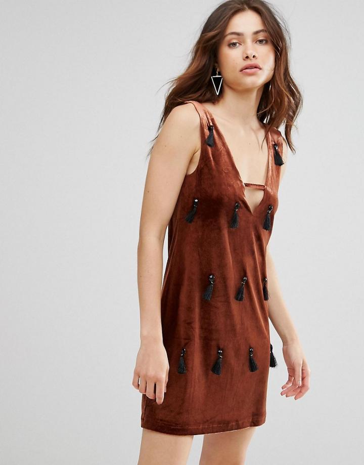 Jovonna Murder She Wrote Velvet Tassel Dress - Brown