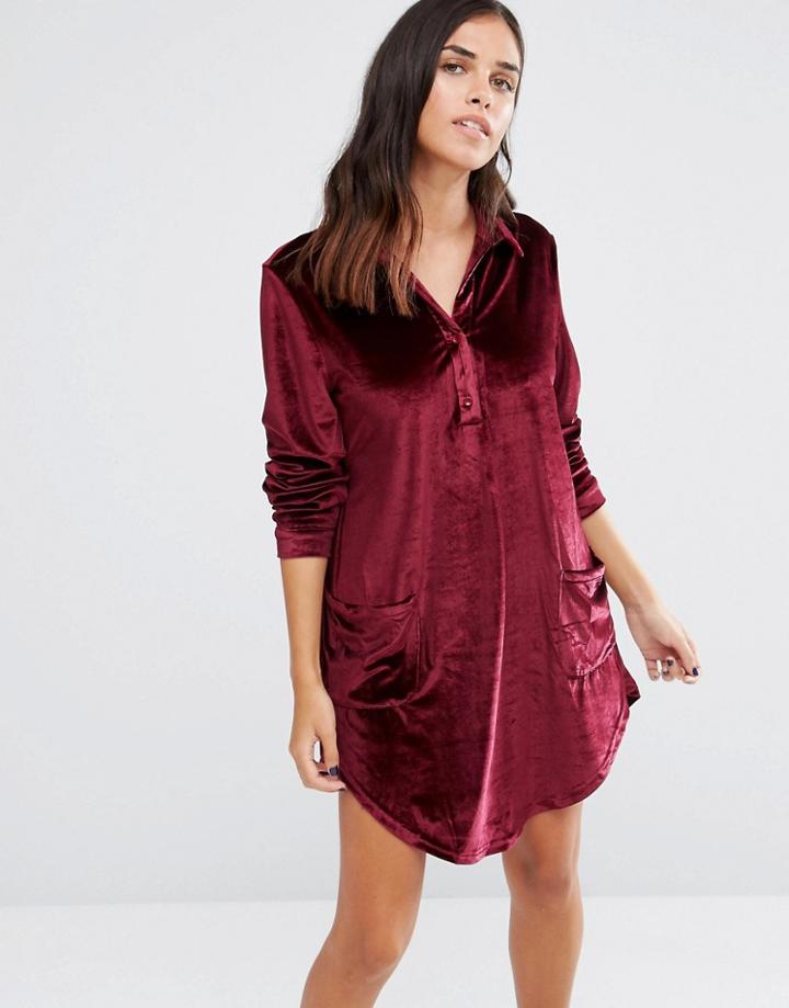Love & Other Things Velvet Shirt Dress - Red