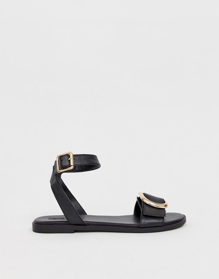 Asos Design Flora Flat Sandals In Black - Black