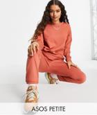 Asos Design Petite Tracksuit Slim Sweatshirt / Sweatpants In Clay-brown