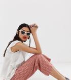 Mango Check Pants In Red