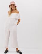 En Creme Relaxed Bardot Jumpsuit With Wide Leg In Pinstripe-pink