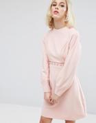Lost Ink Button Detail Dress With Sleeve Detail - Pink