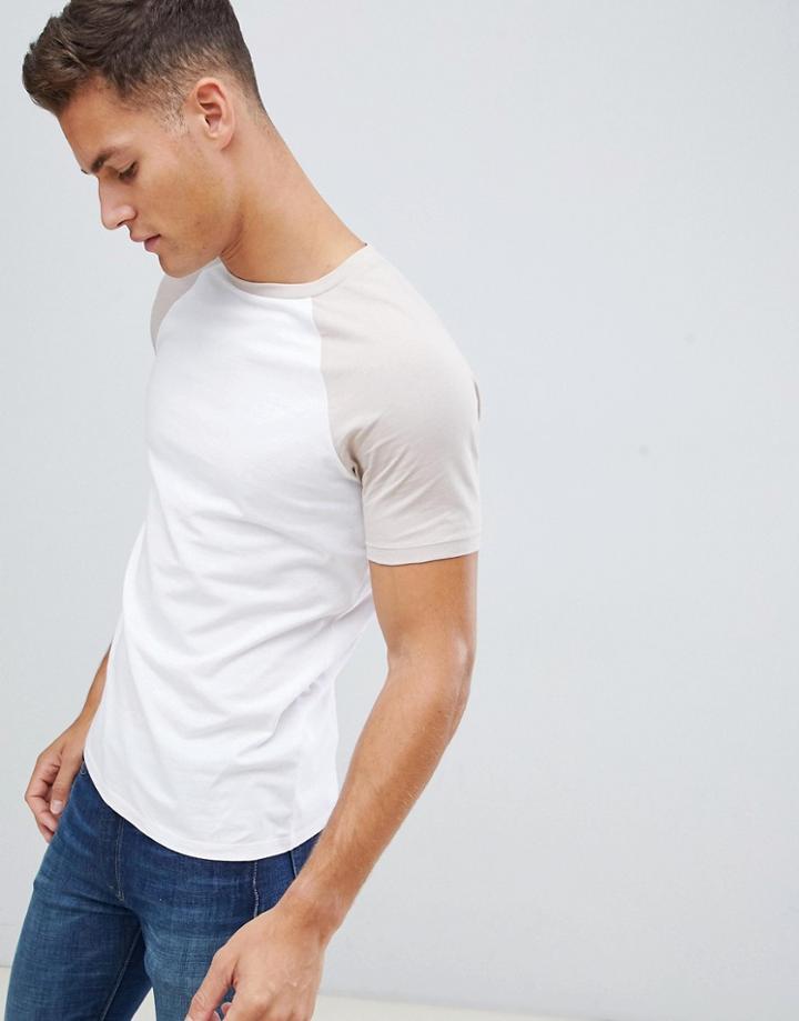 Asos Design T-shirt With Crew Neck With Contrast Raglan In White