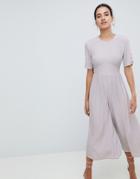 Asos Design Tea Jumpsuit With Ruched Sleeve Detail - Gray