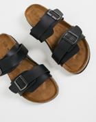 Brave Soul Faux Leather Buckle Footbed Sandals In Black