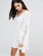 Ax Paris Crochet Sleeve Swing Dress - White