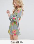 Asos Petite Occasion Floral Romper With Strap Tie Sleeves - Multi