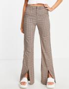 Daisy Street Straight Leg Pants With Slit Hem In Vintage Plaid-multi