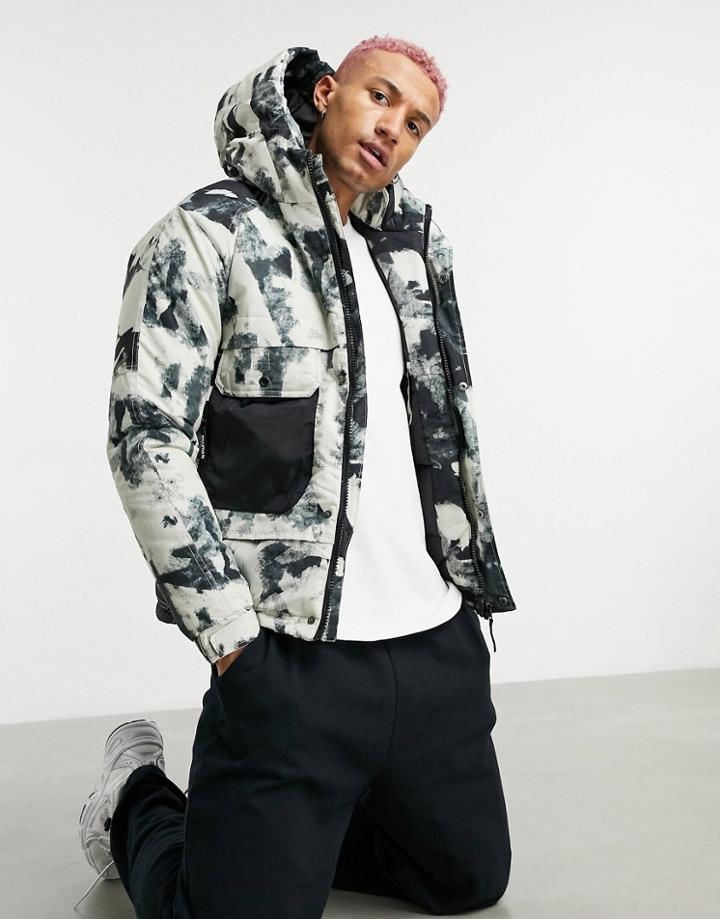 Soul Star Snow Camo Jacket With Detachable Hood In Black