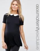 Asos Maternity Top With Contrast Scallop Collar - Black