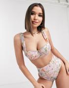 Asos Design Recycled Fuller Bust Underwired Longline Bikini Top In Watercolor Floral Print Dd-g-multi