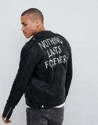 Solid Faux Leather Biker Jacket With Back Print - Black