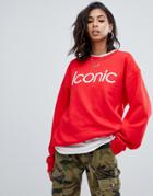 Prettylittlething Iconic Slogan Sweat In Red - Red