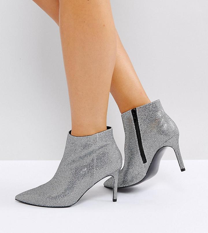 Asos Emberly Wide Fit Pointed Ankle Boots - Silver
