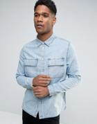 New Look Denim Shirt In Mid Wash With Pockets - Blue