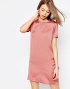 Asos Satin Front T-shirt Dress - Pink