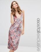 Asos Tall Velvet Cami Midi Dress In Floral - Multi