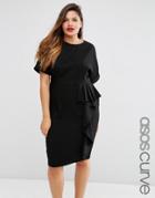 Asos Curve Pencil Wiggle Dress With Waterfall Front - Black
