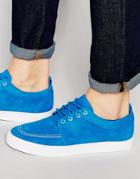 Asos Lace Up Sneakers In Blue Faux Suede - Blue