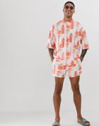 Asos Design Two-piece Swim Shorts With Safari Print In Orange In Short Length - Multi