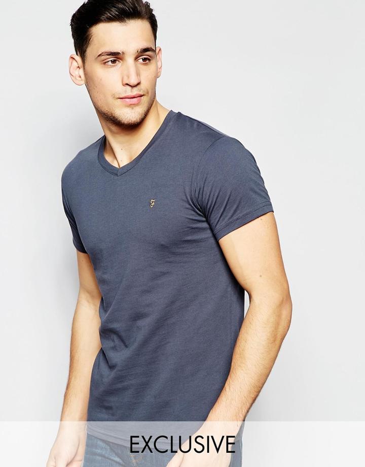 Farah T-shirt With V Neck & F Logo Slim Fit Exclusive - Tar