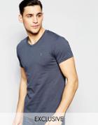 Farah T-shirt With V Neck & F Logo Slim Fit Exclusive - Tar